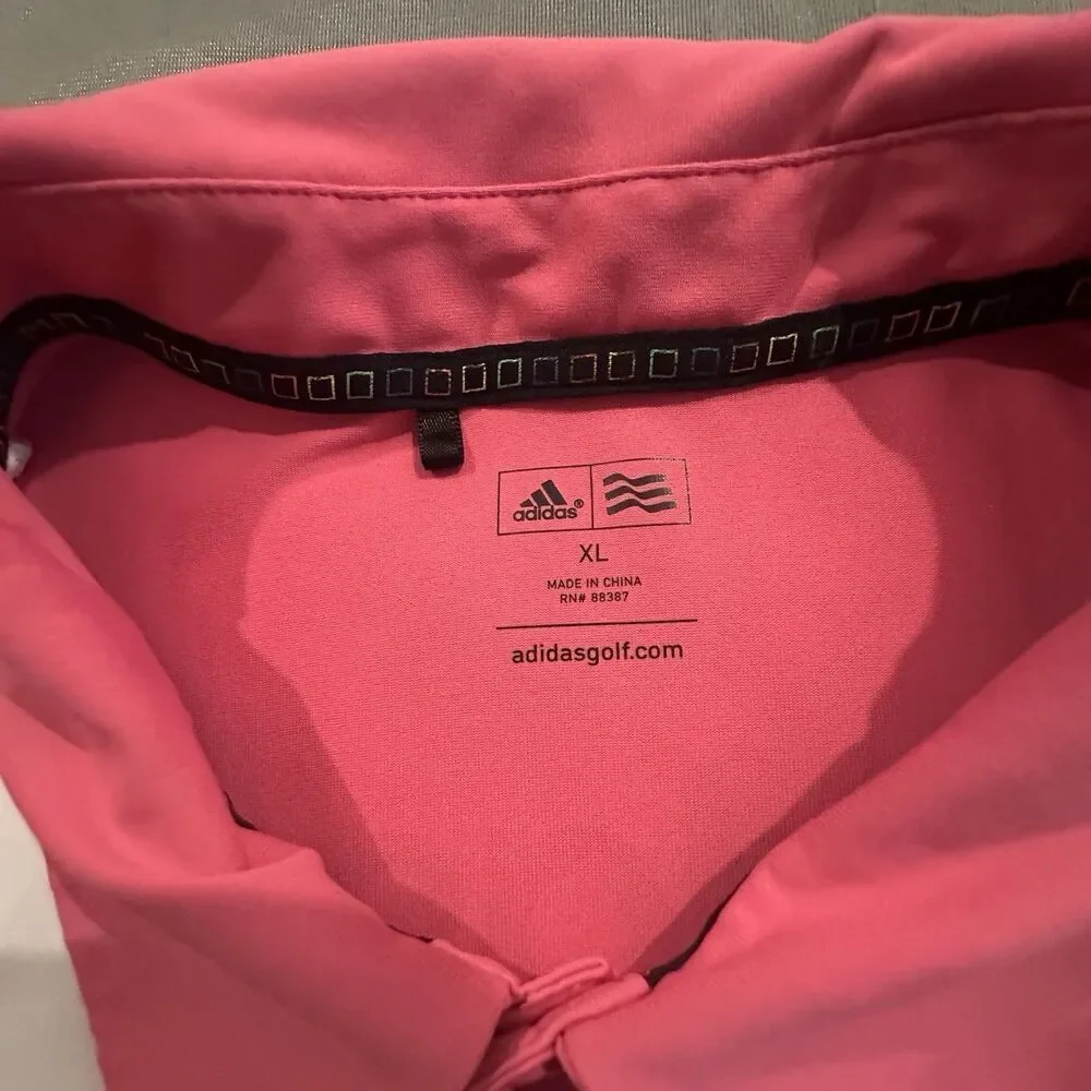 Adidas Golf Shirt Men's XL Colorblock Polo Pink Logo Patch Performance Stripe